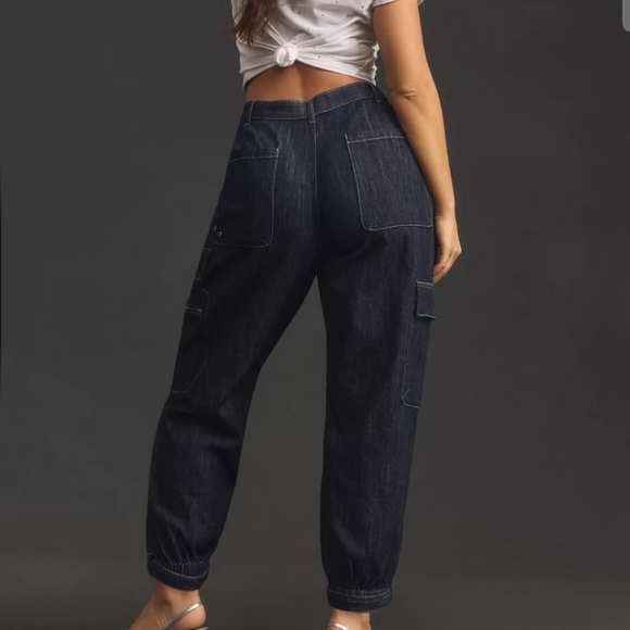 Anthropologie Pilcro Seamed Sport Low-Rise Dark Blue Boyfriend Cargo Jeans. - Picture 5 of 6